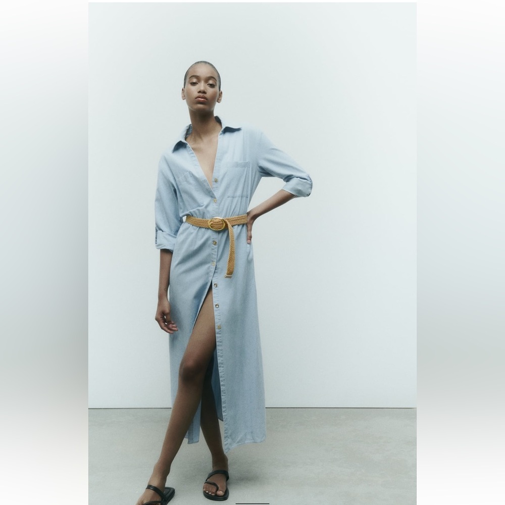 Zara Light Blue Belted Shirtdress